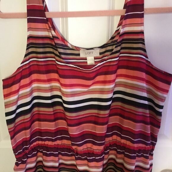 NWOT Loft Brand Women’s Striped Dress Sz. 14 in Reds, Pinks, Black - Picture 4 of 9